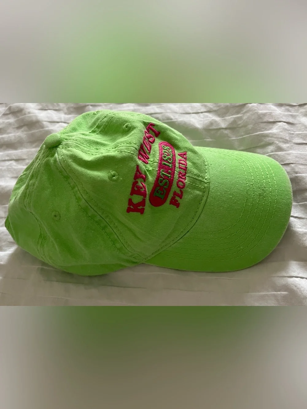 🌴 Key West Florida Bright Green + Pink Baseball Cap | Beach Travel Vacation Hat